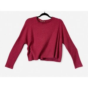 Zenana Womens Small Medium Burgundy Ribbed Dolman Boxy Crop Sweater Back Patch